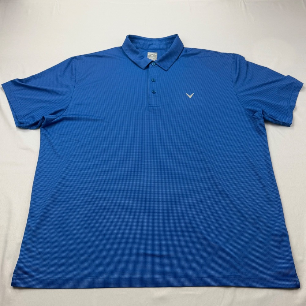 Callaway Polo Shirt Mens‎ XXL Blue Micro Check Opti-Dri Short Sleeve Golf Tee